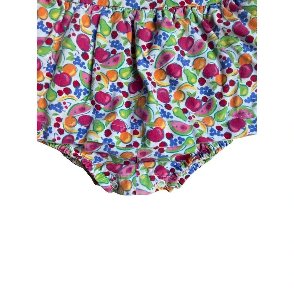 OSHKOSH Vintage 90s Baby B'gosh Fruit Print Romper Dress Bubble Made in USA